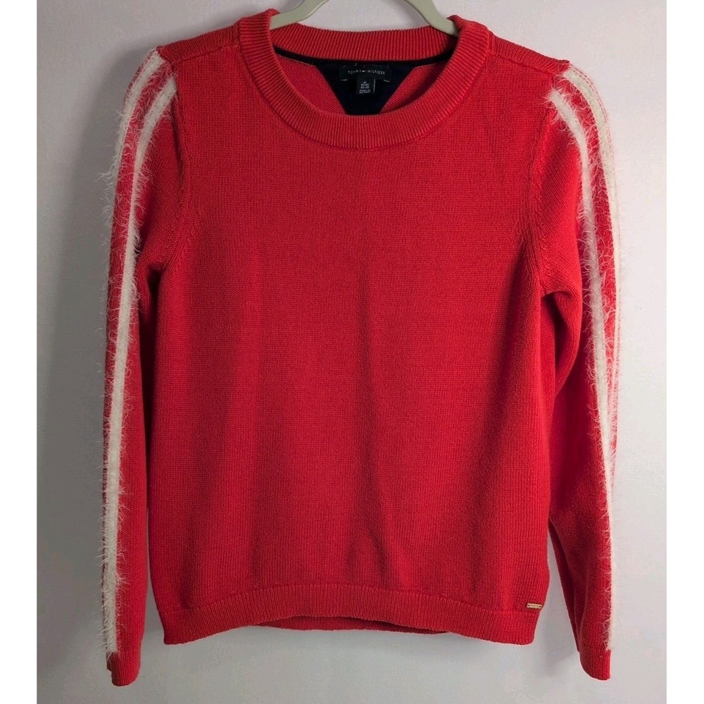 Tommy Hilfiger Women's  Crewneck Pullover Sweater Red‎ w/ White Stripes size XL
